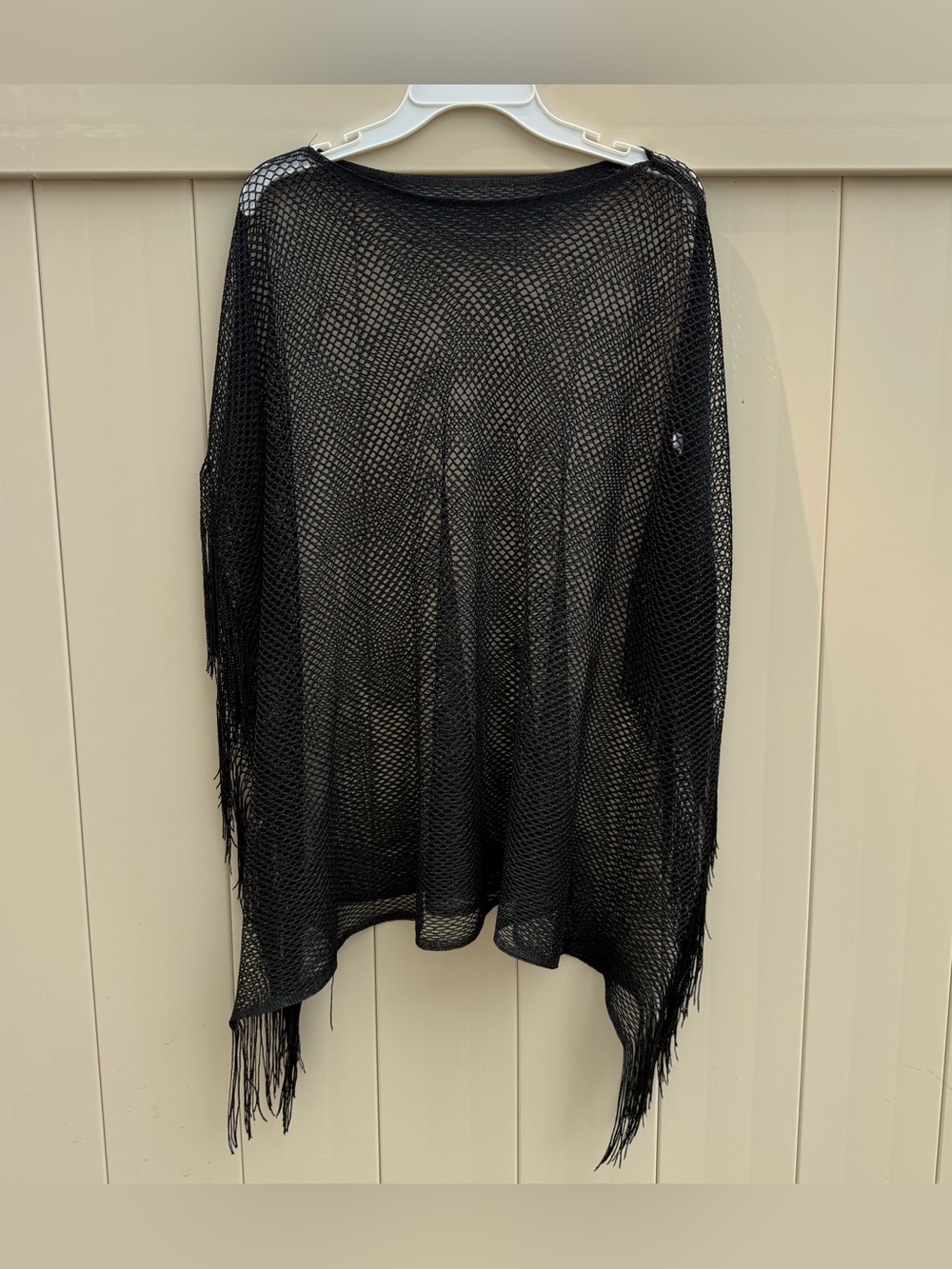Poncho Womens One Size black Fringe Sheer Wrap Boho Shimmer